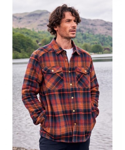 Pinn Mens Sherpa Lined Flannel Shirt Rust $27.49 Tops