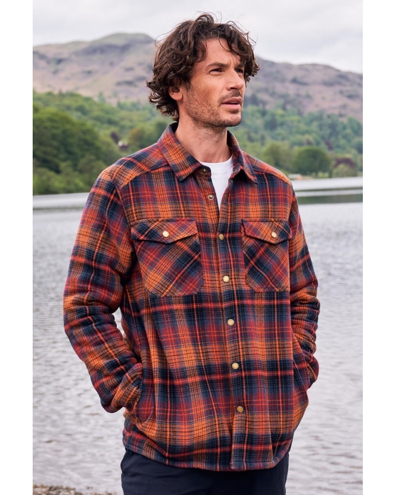 Pinn Mens Sherpa Lined Flannel Shirt Rust $27.49 Tops