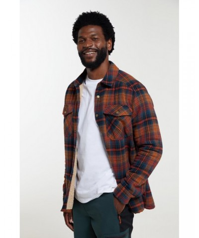 Pinn Mens Sherpa Lined Flannel Shirt Rust $27.49 Tops