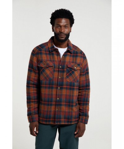 Pinn Mens Sherpa Lined Flannel Shirt Rust $27.49 Tops