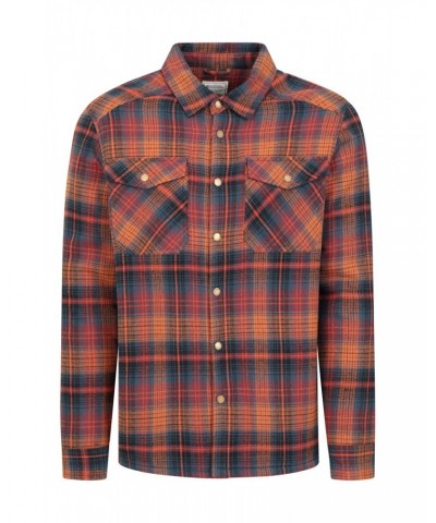 Pinn Mens Sherpa Lined Flannel Shirt Rust $27.49 Tops