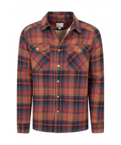 Pinn Mens Sherpa Lined Flannel Shirt Rust $27.49 Tops