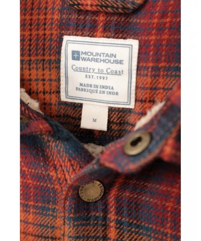 Pinn Mens Sherpa Lined Flannel Shirt Rust $27.49 Tops