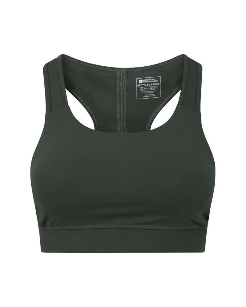 Recycled Mid-Support Womens Sports Bra Dark Green $17.39 Active