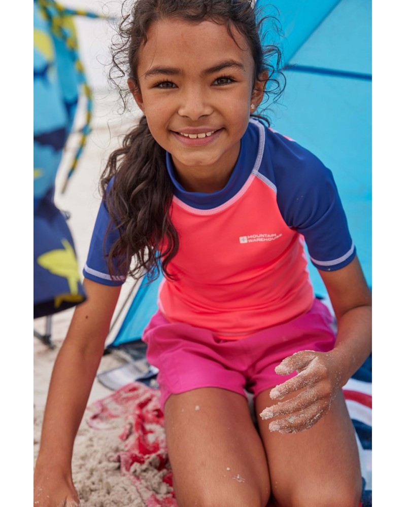 Short Sleeved Kids Rash Guard Fuchsia $17.99 Swimwear