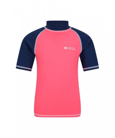 Short Sleeved Kids Rash Guard Fuchsia $17.99 Swimwear