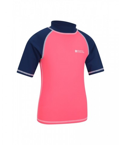 Short Sleeved Kids Rash Guard Fuchsia $17.99 Swimwear