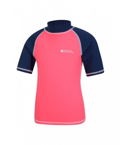 Short Sleeved Kids Rash Guard Fuchsia $17.99 Swimwear