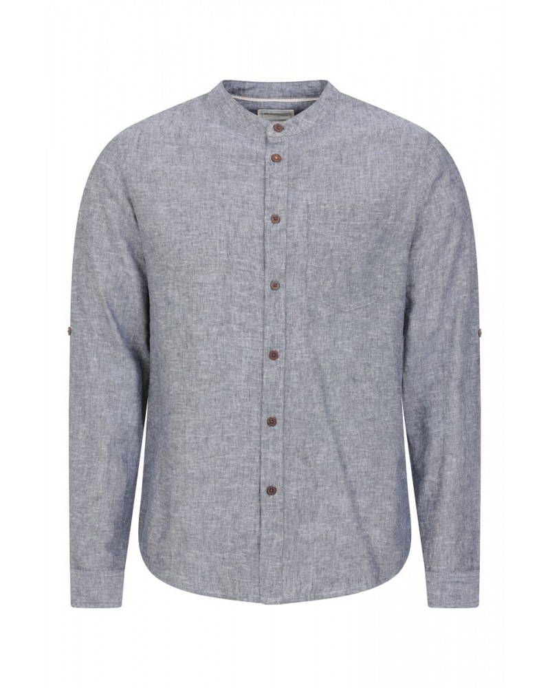 Lowe Cotton Linen Mens Grandad Shirt Navy $14.84 Tops