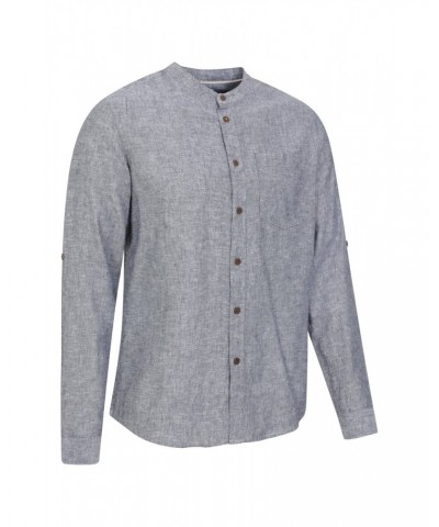 Lowe Cotton Linen Mens Grandad Shirt Navy $14.84 Tops