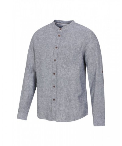 Lowe Cotton Linen Mens Grandad Shirt Navy $14.84 Tops