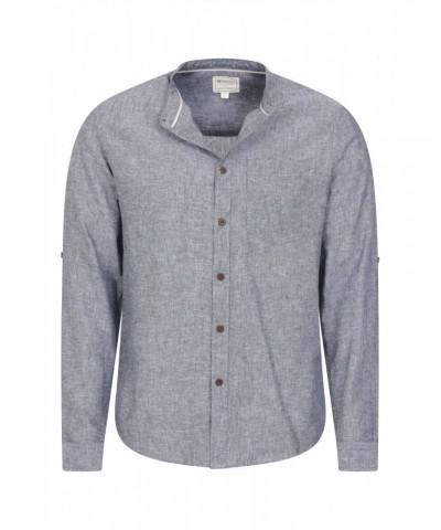 Lowe Cotton Linen Mens Grandad Shirt Navy $14.84 Tops