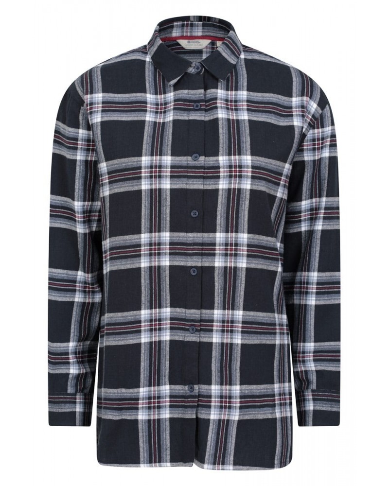 Billie Womens Check Oversized Shirt Navy $15.07 Tops