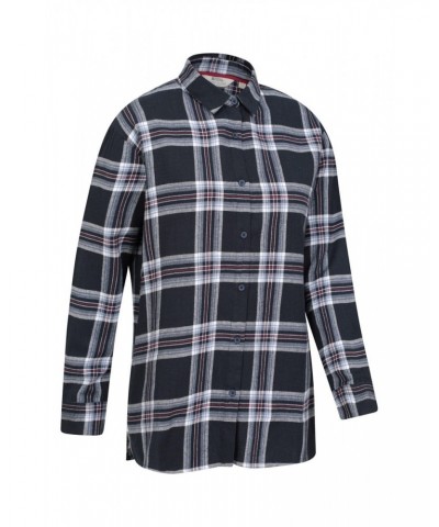 Billie Womens Check Oversized Shirt Navy $15.07 Tops