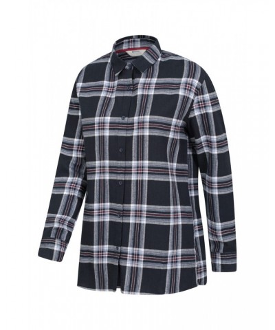 Billie Womens Check Oversized Shirt Navy $15.07 Tops