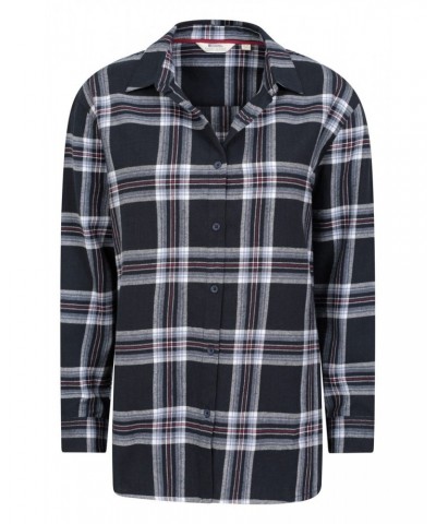 Billie Womens Check Oversized Shirt Navy $15.07 Tops