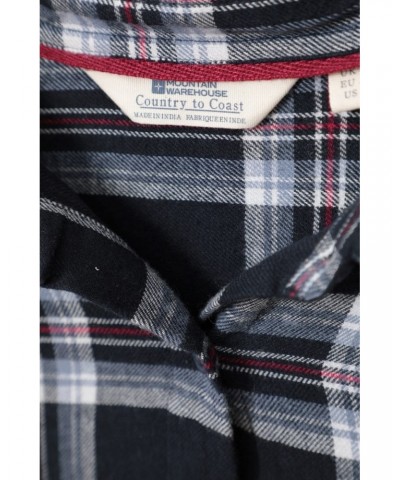 Billie Womens Check Oversized Shirt Navy $15.07 Tops