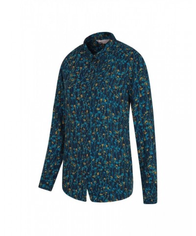 Daisy Womens Printed Long-Sleeve Shirt Blue $12.50 Tops