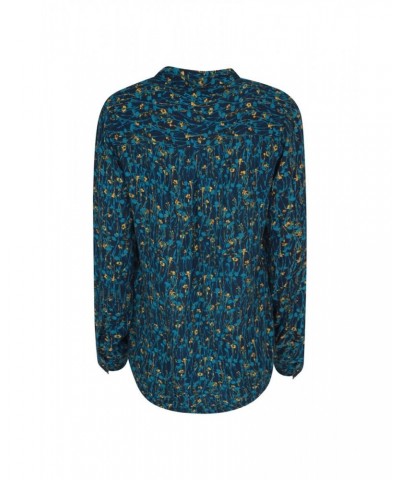 Daisy Womens Printed Long-Sleeve Shirt Blue $12.50 Tops