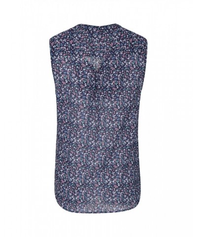 Petra Womens Printed Sleeveless Shirt Navy $12.50 Tops