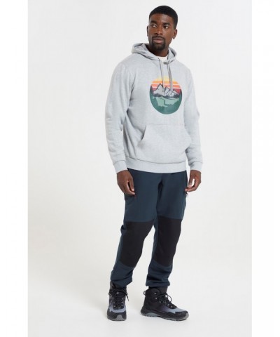 Circular Sunset Mountain Mens Graphic Hoodie Grey $15.84 Tops