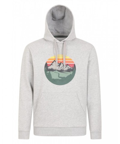 Circular Sunset Mountain Mens Graphic Hoodie Grey $15.84 Tops