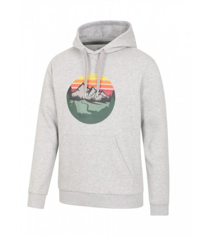 Circular Sunset Mountain Mens Graphic Hoodie Grey $15.84 Tops