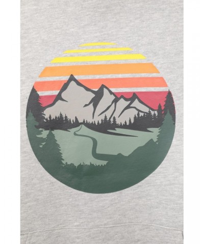 Circular Sunset Mountain Mens Graphic Hoodie Grey $15.84 Tops