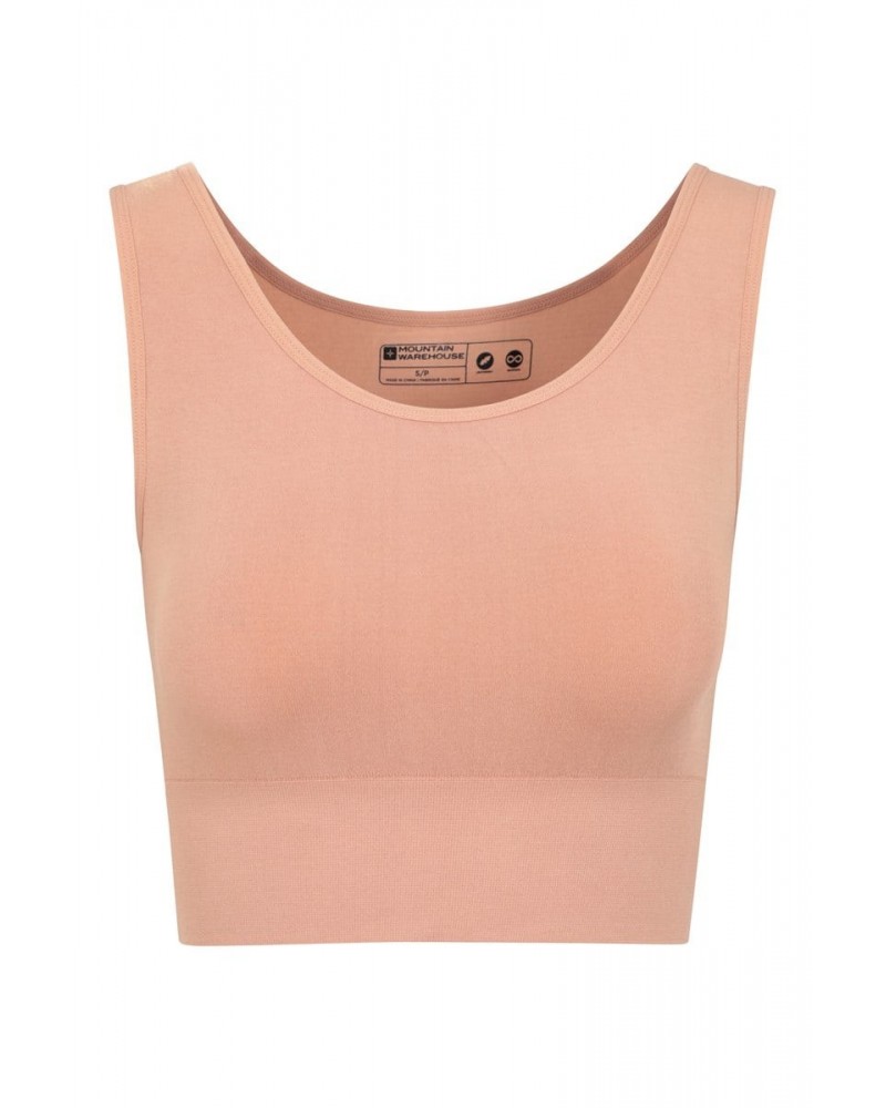 Womens Seamless Longline Crop Top Bra Tan $11.01 Active