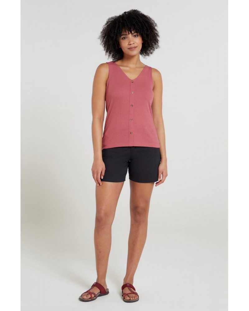 Ribbed Womens Button Front Tank Top Rust $12.50 Tops