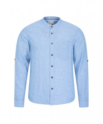 Lowe Cotton Linen Mens Grandad Shirt Blue $15.38 Tops