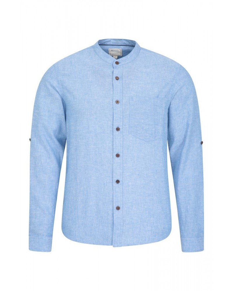 Lowe Cotton Linen Mens Grandad Shirt Blue $15.38 Tops