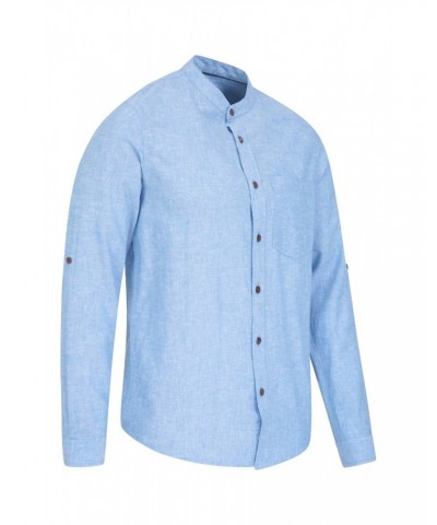 Lowe Cotton Linen Mens Grandad Shirt Blue $15.38 Tops