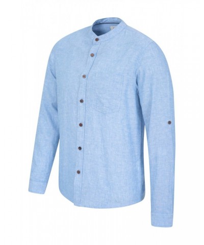 Lowe Cotton Linen Mens Grandad Shirt Blue $15.38 Tops