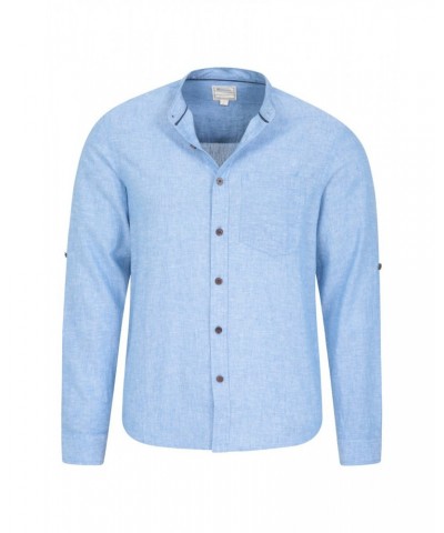 Lowe Cotton Linen Mens Grandad Shirt Blue $15.38 Tops