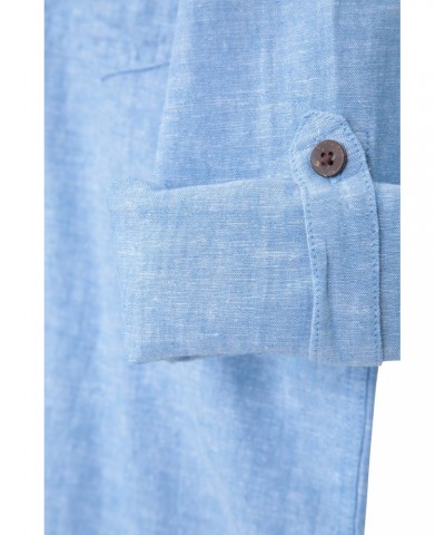 Lowe Cotton Linen Mens Grandad Shirt Blue $15.38 Tops