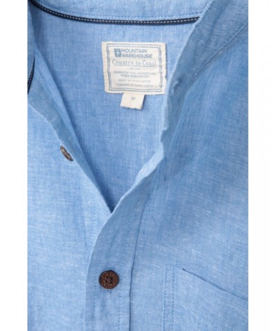 Lowe Cotton Linen Mens Grandad Shirt Blue $15.38 Tops