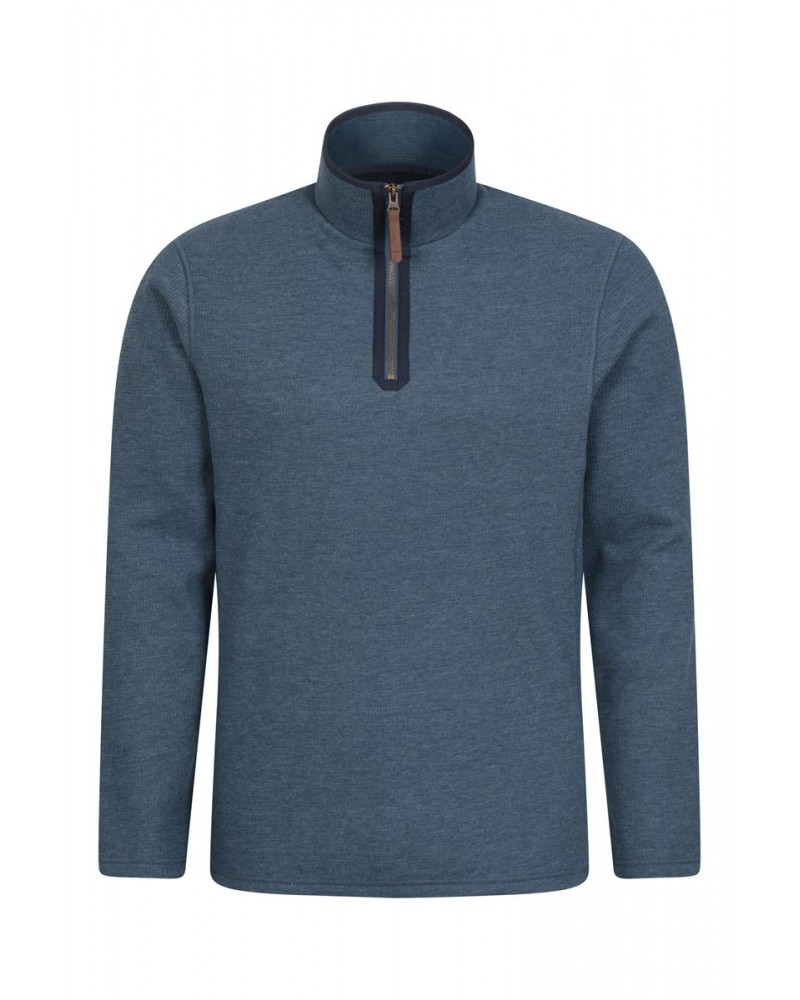 Beta Contrast Mens Zip-Neck Top Light Blue $19.80 Fleece