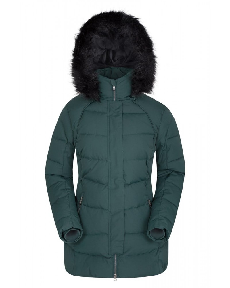 Isla II Womens Long Down Jacket Green $56.09 Jackets