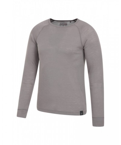 Merino Mens Long Sleeved Round Neck Top Light Grey $21.82 Thermals