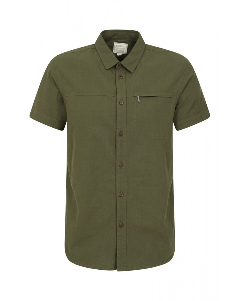 Coconut Slub Texture Mens Short-Sleeved Shirt Khaki $15.00 Tops