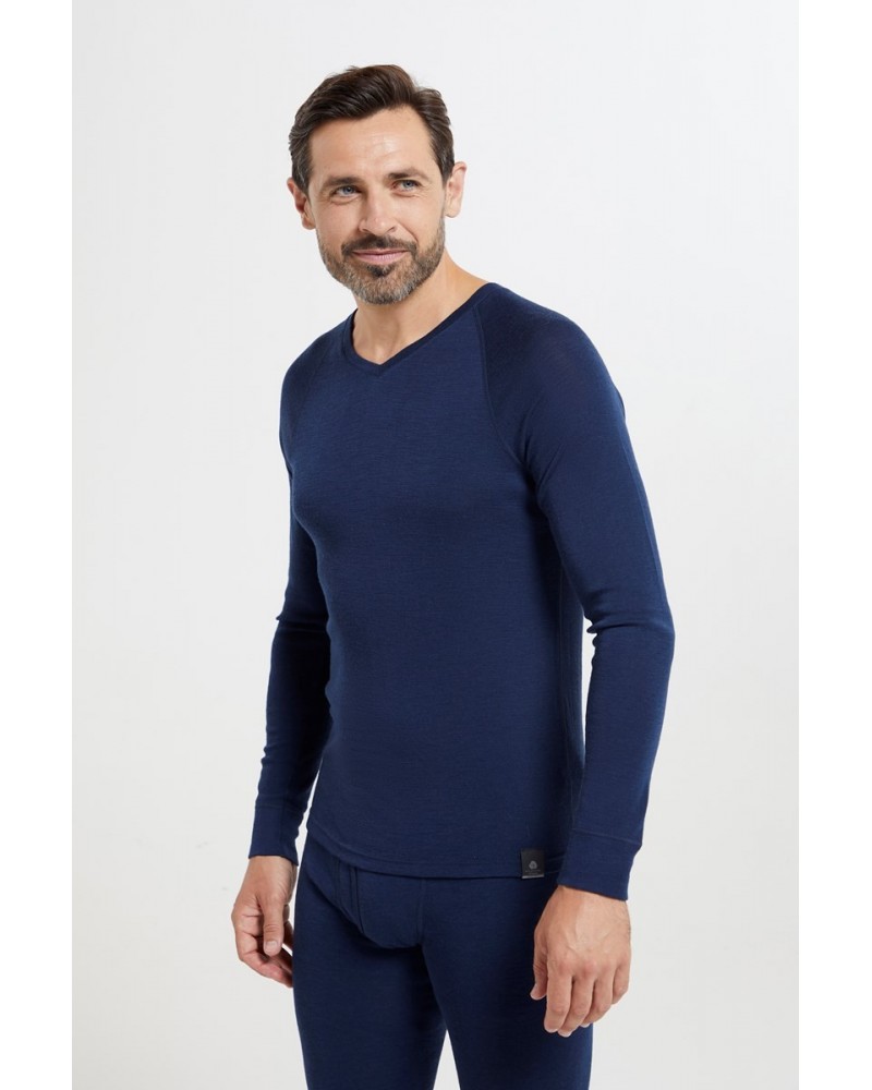 Merino Mens V Neck Base Layer Top Navy $21.19 Thermals