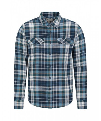 Trace Mens Flannel Long Sleeve Shirt Light Blue $17.48 Tops