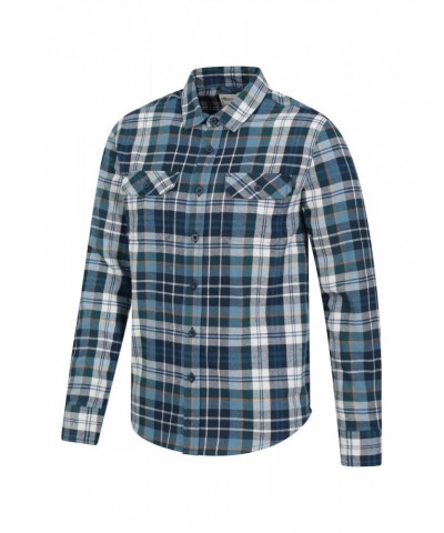 Trace Mens Flannel Long Sleeve Shirt Light Blue $17.48 Tops