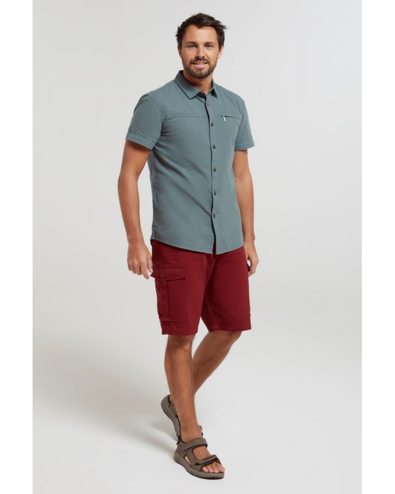 Coconut Slub Texture Mens Short-Sleeved Shirt Green $17.39 Tops