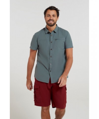 Coconut Slub Texture Mens Short-Sleeved Shirt Green $17.39 Tops