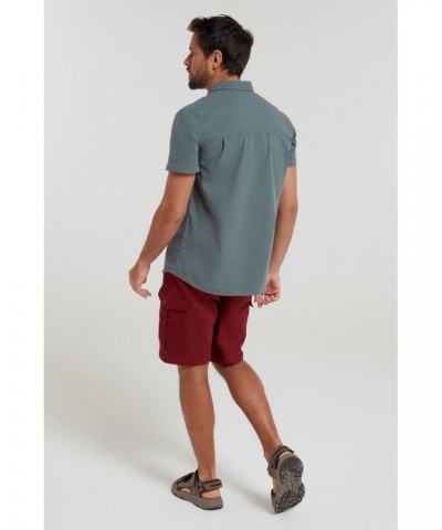 Coconut Slub Texture Mens Short-Sleeved Shirt Green $17.39 Tops