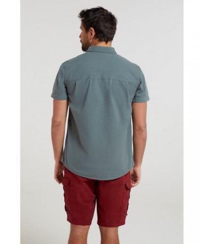 Coconut Slub Texture Mens Short-Sleeved Shirt Green $17.39 Tops