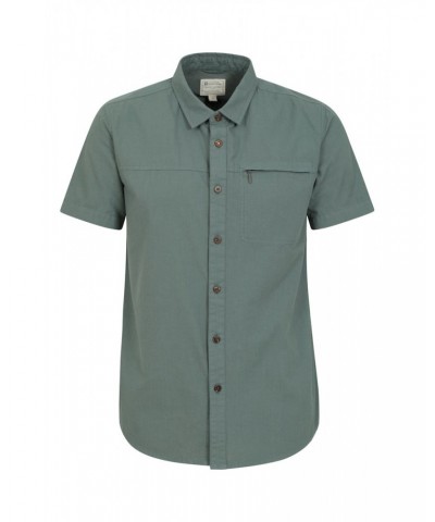 Coconut Slub Texture Mens Short-Sleeved Shirt Green $17.39 Tops