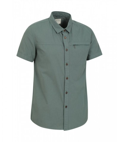 Coconut Slub Texture Mens Short-Sleeved Shirt Green $17.39 Tops